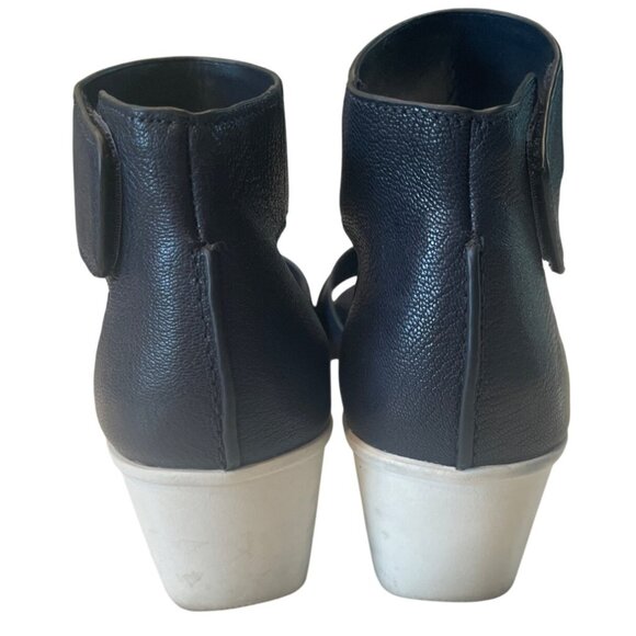 Navy Leather Riviera Wedge Sandals With Ankle Strap Size 7M Comfort Timeless Adj - Picture 3 of 6
